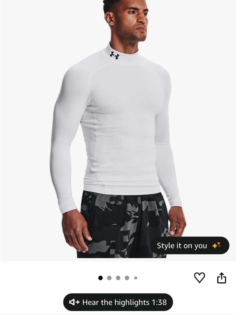 Under Armour Men’s White Cold Gear Compression Mock Long-Sleeve